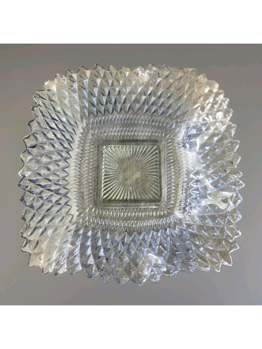 Indiana Glass 6" Diamond Point Pressed Glass Iridescent Vintage Dessert Bowl